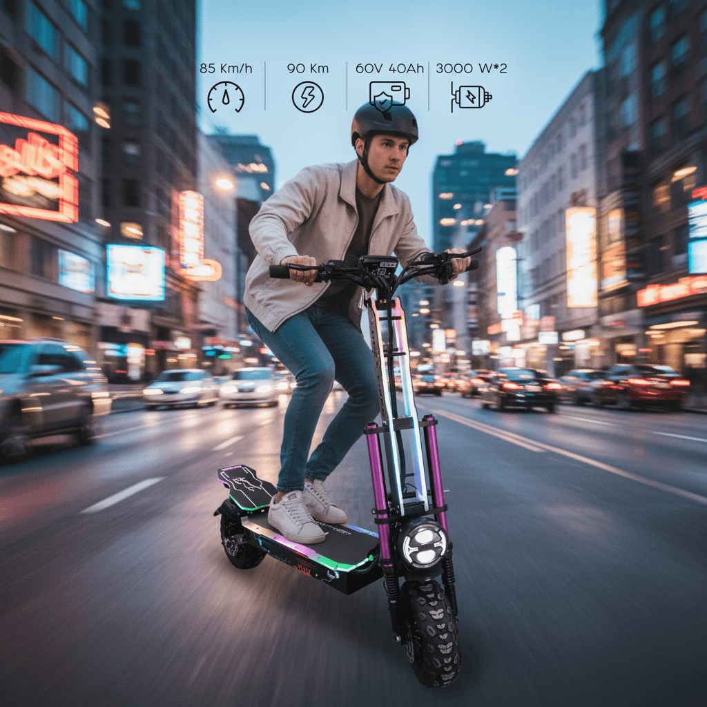 Electric Scooter Night Fury Pro 60V 40AH Battery Dual Motor 6000 Watt Motor Power long range and High speed Speed 90 Km/h thumbnail 2