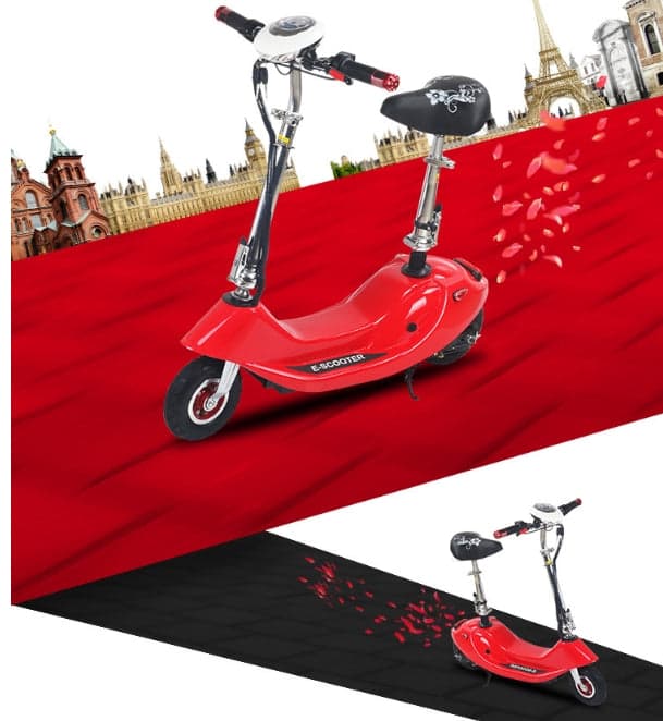 Foldable Electric Scooter with Rubber Tyres, Seat & Basket For Small Adults 24V