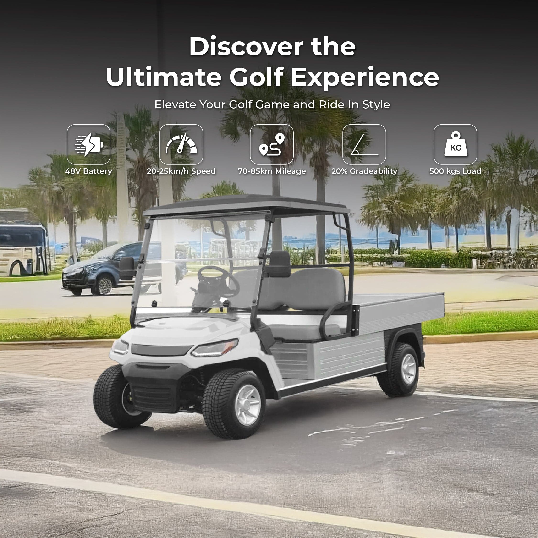 Lvt Electric Golf Cart 2 Seats With Long Utility Cargo Box Hydraulic thumbnail 2