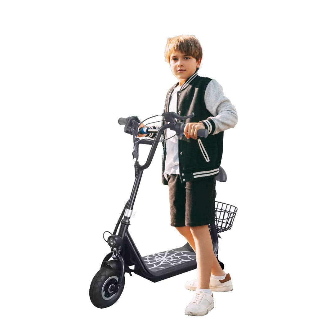 Spider Electric Scooter for Kids With Training Wheels and Basket