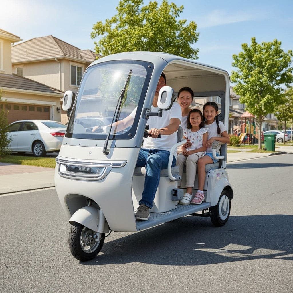Electric Tricycle Scooter Enclosed back 60 V Battery 1200W Motor Power for 3 Passengers